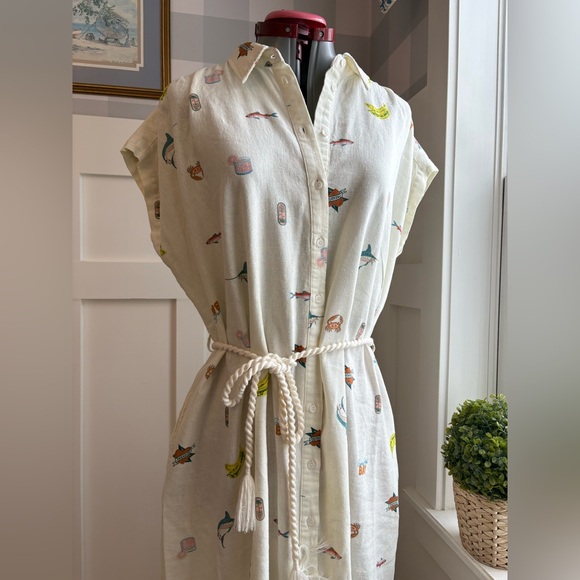 Joie Cream Dress with Nautical Accents and Rope Belt Size Large - Picture 3 of 8